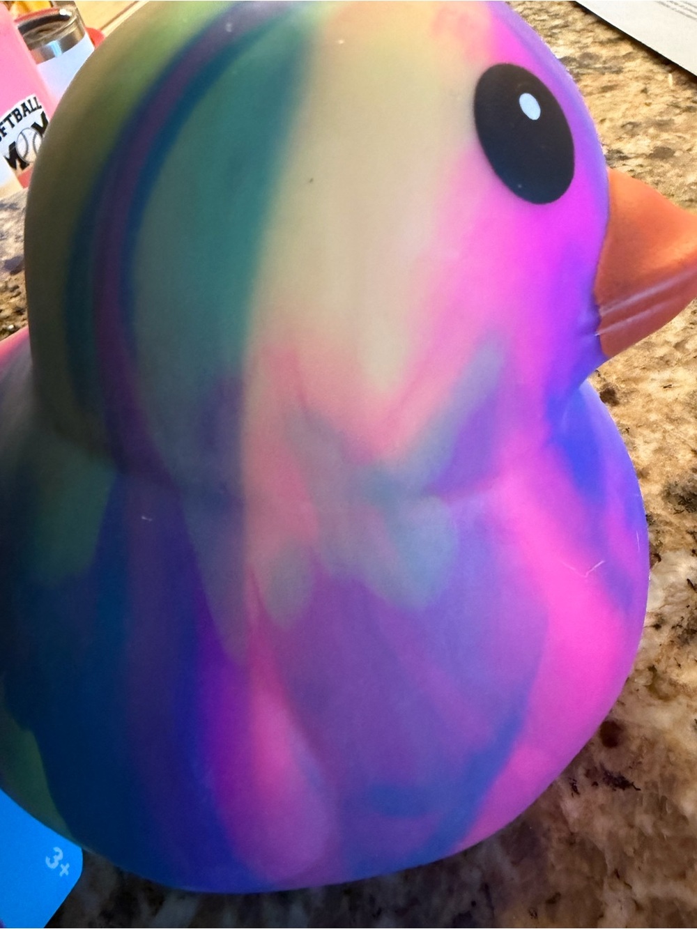 Squeezy tie die squishy duck toy